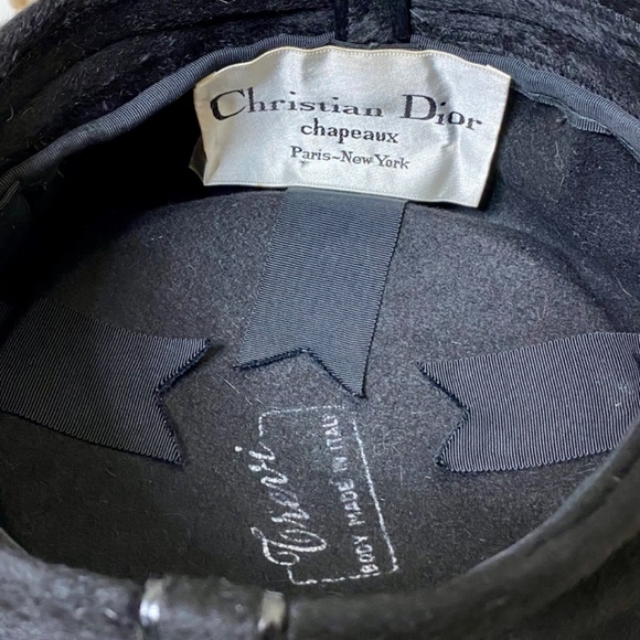 VTG Christian DIOR 1960s Fur Felt Black Hat Goth Outfit Dark Academia Winter Hat - Picture 3 of 8
